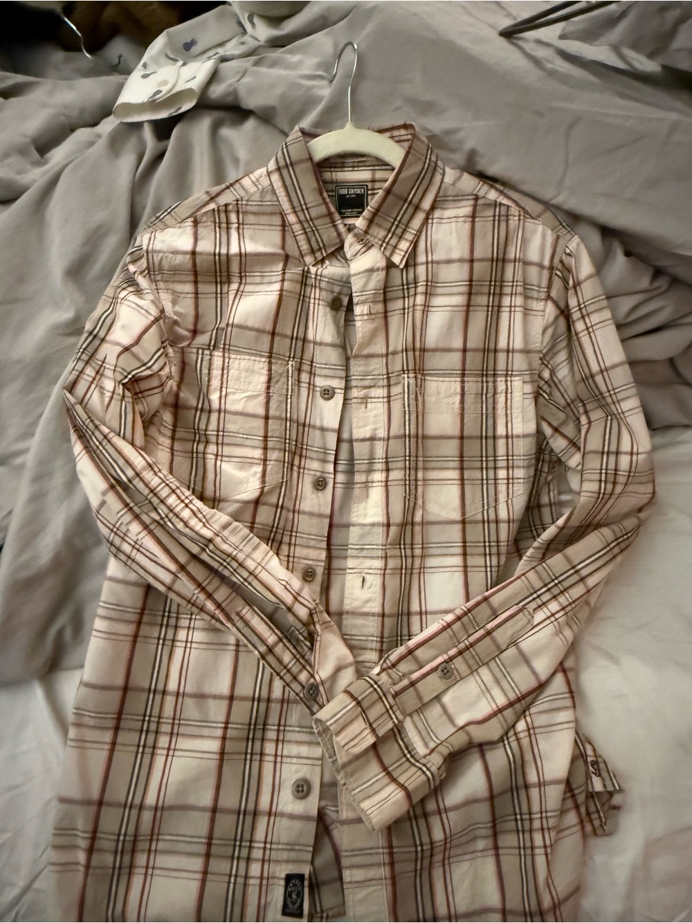 Todd Snyder Plaid Button-Down Shirt in Cream, Brown & Pink